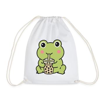 Süßer Kawaii-Frosch trinkt Bubble Tea Aufkleber - Turnbeutel - Weiß - Vorne