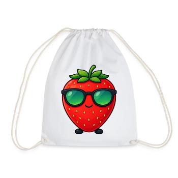 Kawaii Strawberry with Sunglasses Minimalism - Drawstring Bag - white - Front