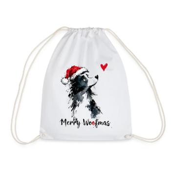 Border Collie Weihnachtsmütze Merry Woofmas Herz - Turnbeutel - Weiß - Vorne
