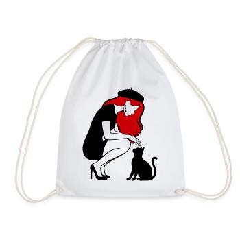 donna_con_capelli_rossi_basco_e_gatto_nero - Turnbeutel - Weiß - Vorne