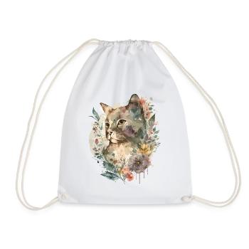Katze Blumen Aquarell Zeichnung Kunst Bunt Floral - Turnbeutel - Weiß - Vorne