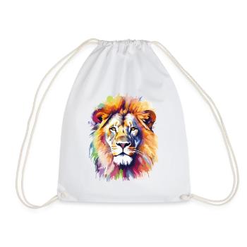 Lion Lion Head Predator Colorful Splash Art - Drawstring Bag - white - Front