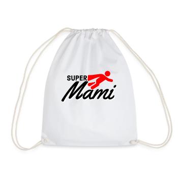 Super mommy text with figure flying red Mother's Day - Drawstring Bag - white - Front