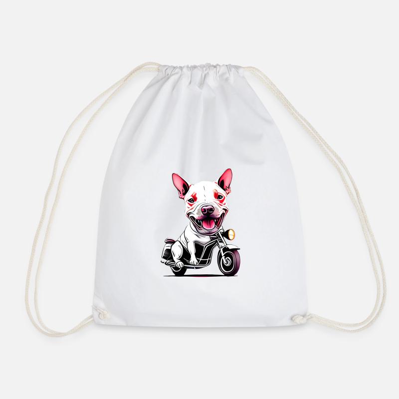 Bull Terrier whole very furious riding motorcycle - Drawstring Bag - white