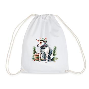 Bull Terrier anglais dans un chapeau de Père Noël - Sac de sport léger - blanc - Devant