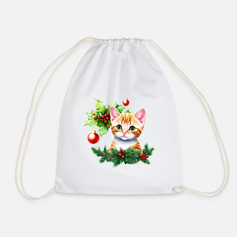 An adorable cat, with eyes sparkling with curiosity - Drawstring Bag - white