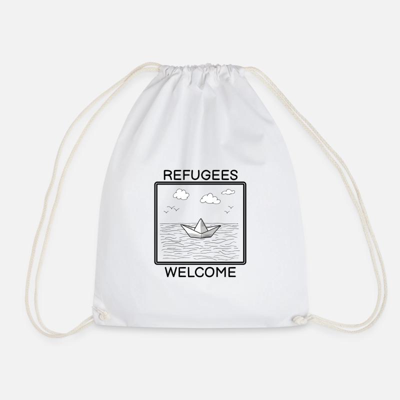 Refugees Welcome Refugee Protest Boat Gift - Drawstring Bag - white