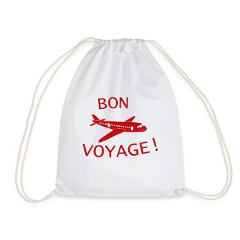 Red Airplane Bon Voyage Illustration - Drawstring Bag - white - Front
