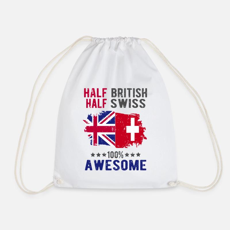 Half British Half Swiss - Drawstring Bag - white