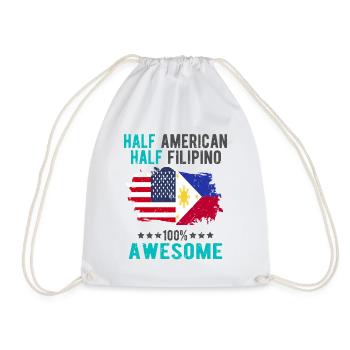 Half American Half Filipino - Drawstring Bag - white - Front