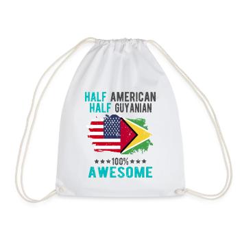 Half American Half Guyanese - Drawstring Bag - white - Front