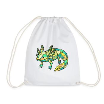 Geometric Axolotl Mosaic - Drawstring Bag - white - Front