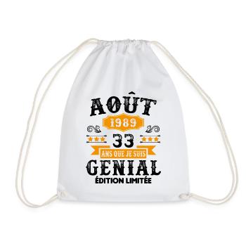 33 Ans Anniversaire Vintage Né(e) en Août 1989 - Sac de sport léger - blanc - Devant