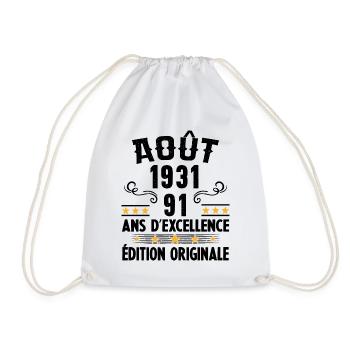 91 Ans Anniversaire Vintage Né(e) en Août 1931 - Sac de sport léger - blanc - Devant