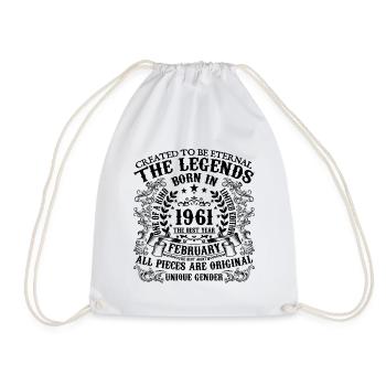 Birthday 1961 February 1961 born in February 1961 - Drawstring Bag - white - Front