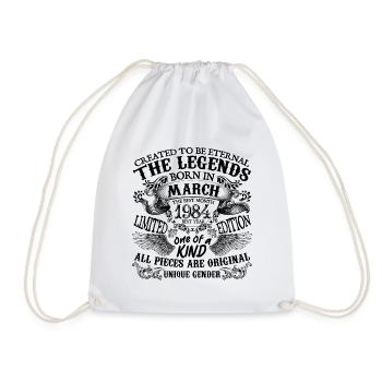 Birthday 1984 March 1984 born in March 1984 - Drawstring Bag - white - Front