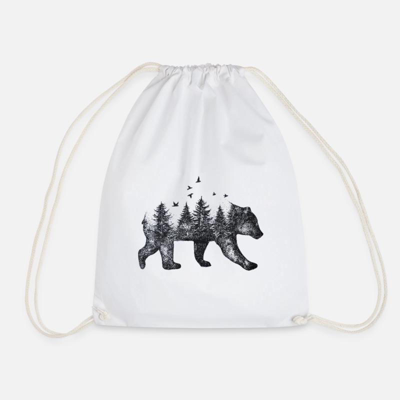 Nature Bear Drawing - Drawstring Bag - white