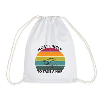Most likely to take a nap - sleeping cat - Drawstring Bag - white - Front
