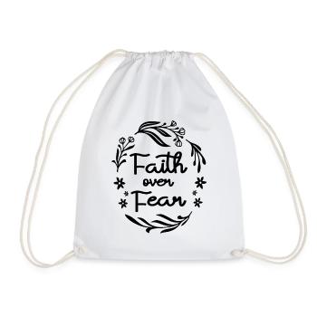 Faith Over Fear Christian Quote - Drawstring Bag - white - Front