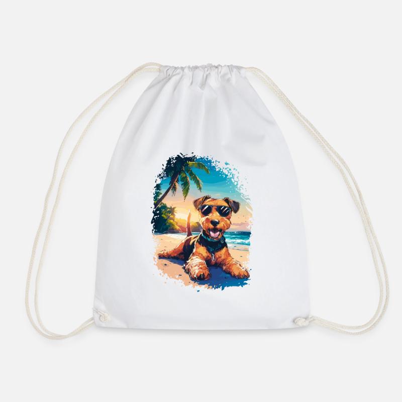 Airedale Terrier - Drawstring Bag - white