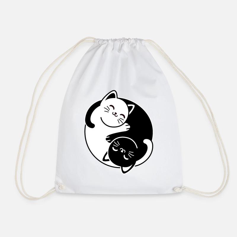 Yin and Yang Cats - Drawstring Bag - white