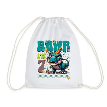7th Birthday Rawr T Rex Dinosaur - Drawstring Bag - white - Front