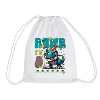 9th Birthday Rawr T Rex Dinosaur - Drawstring Bag - white - Front