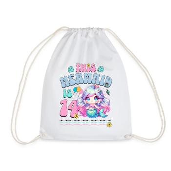 Mermaid 14th Birthday Girl Kids - Drawstring Bag - white - Front