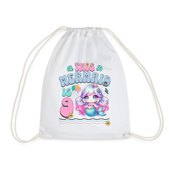 Mermaid 9th Birthday Girl Kids - Drawstring Bag - white - Front
