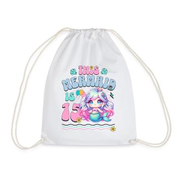 Mermaid 15th Birthday Girl Kids - Drawstring Bag - white - Front