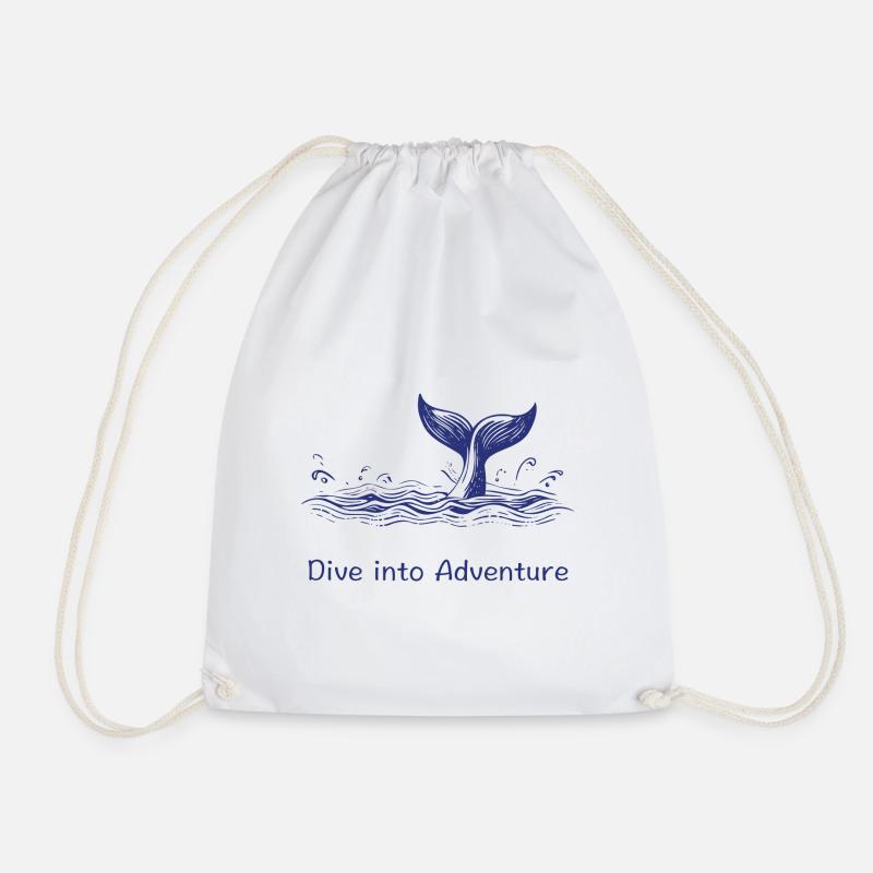Whale Tail Design: Dive into Adventure - Drawstring Bag - white