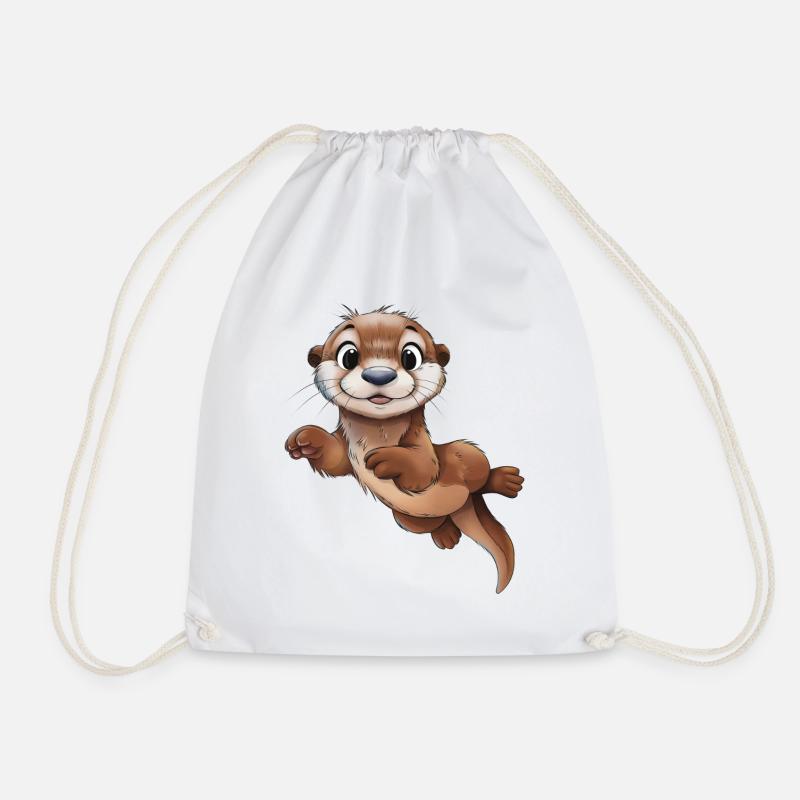 Cute Otter - Drawstring Bag - white
