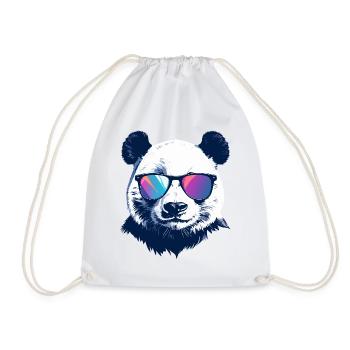 cooler Panda mit Neon Sonnenbrille Porträt Motiv - Turnbeutel - Weiß - Vorne