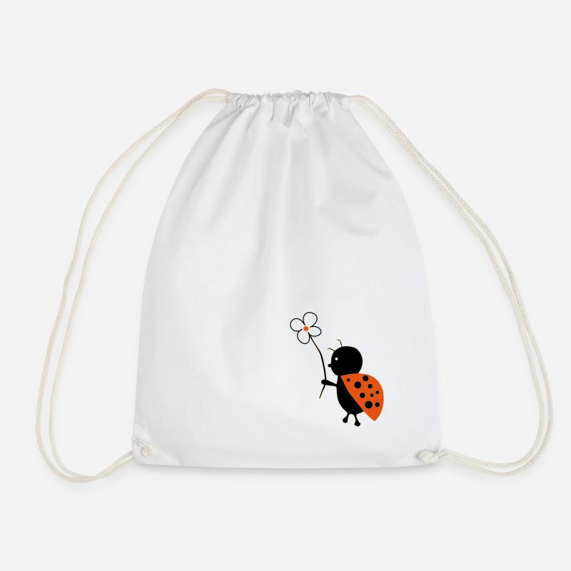 Ladybug with flower - Drawstring Bag - white