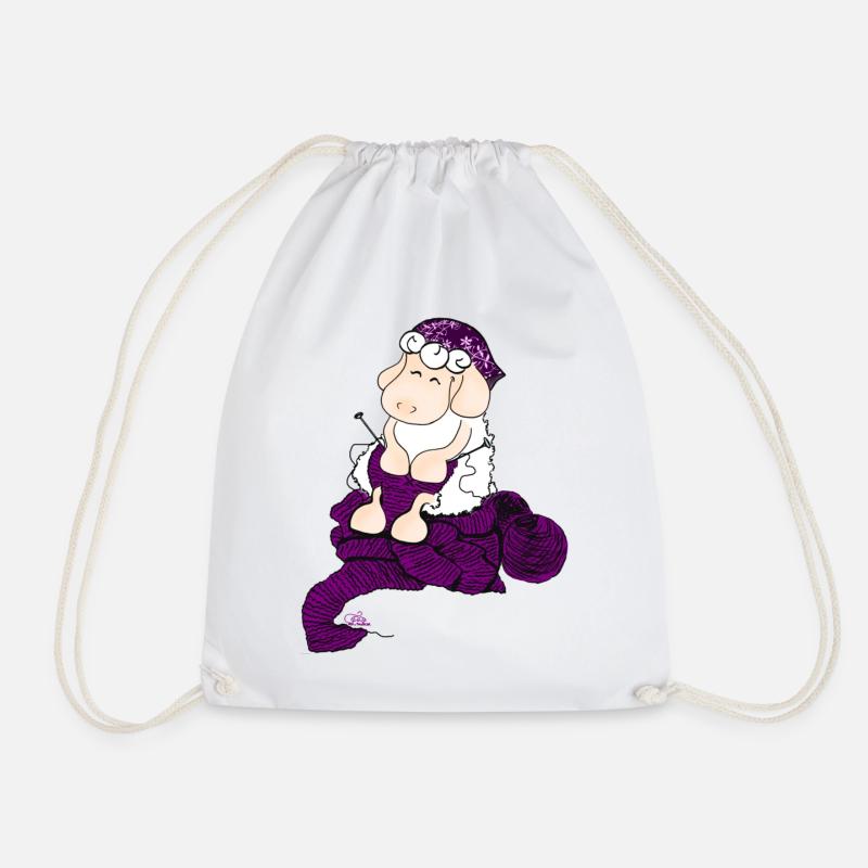 Knitting Sheep - Knitting Sheep - Drawstring Bag - white