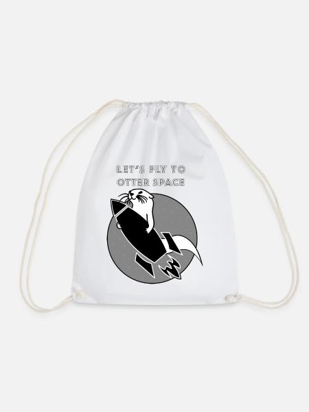 LET'S FLY TO OTTERSPACE - BLACK RAKETS - Drawstring Bag - white
