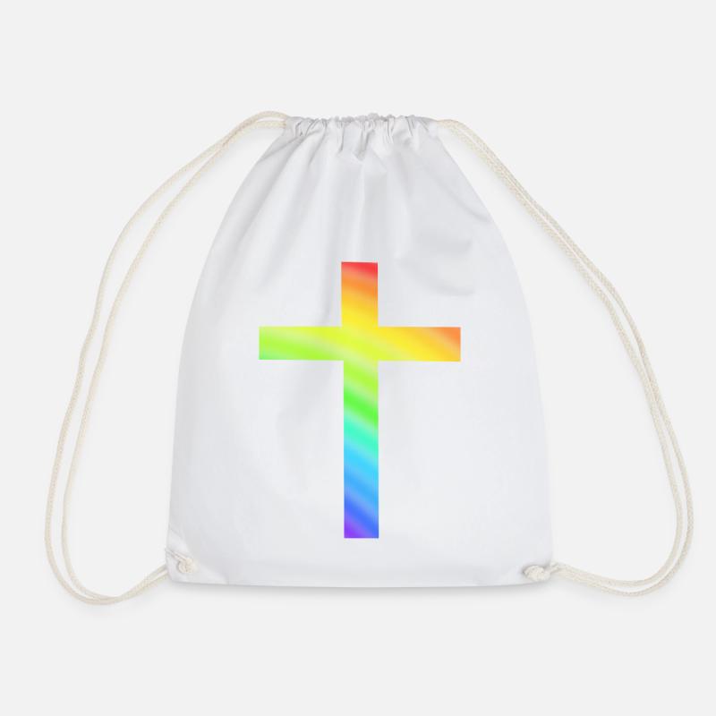 Regenbogen Kreuz Bunt Glaube Religion Geschenk Chr - Turnbeutel - Weiß