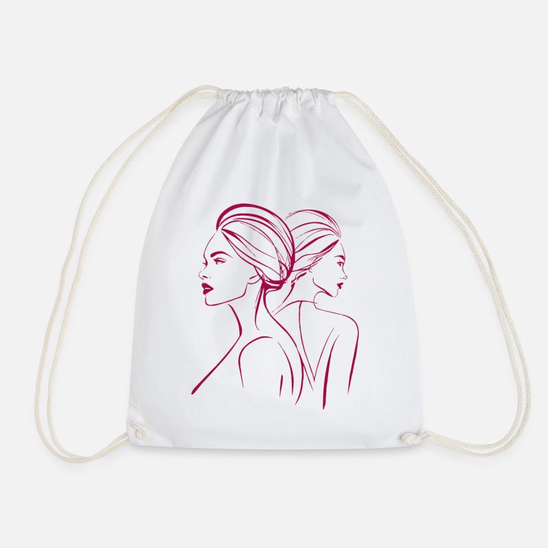 Minimalist Pink Line Art Women's Profile Elegant - Drawstring Bag - white