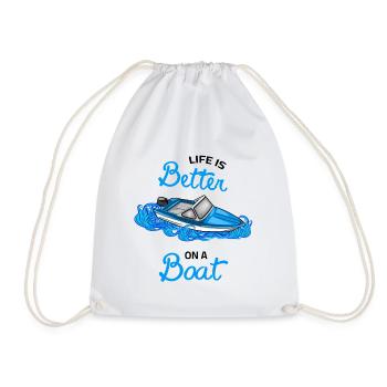 life is better on a boat - DDR Boot Ibis Motorboat - Drawstring Bag - white - Front