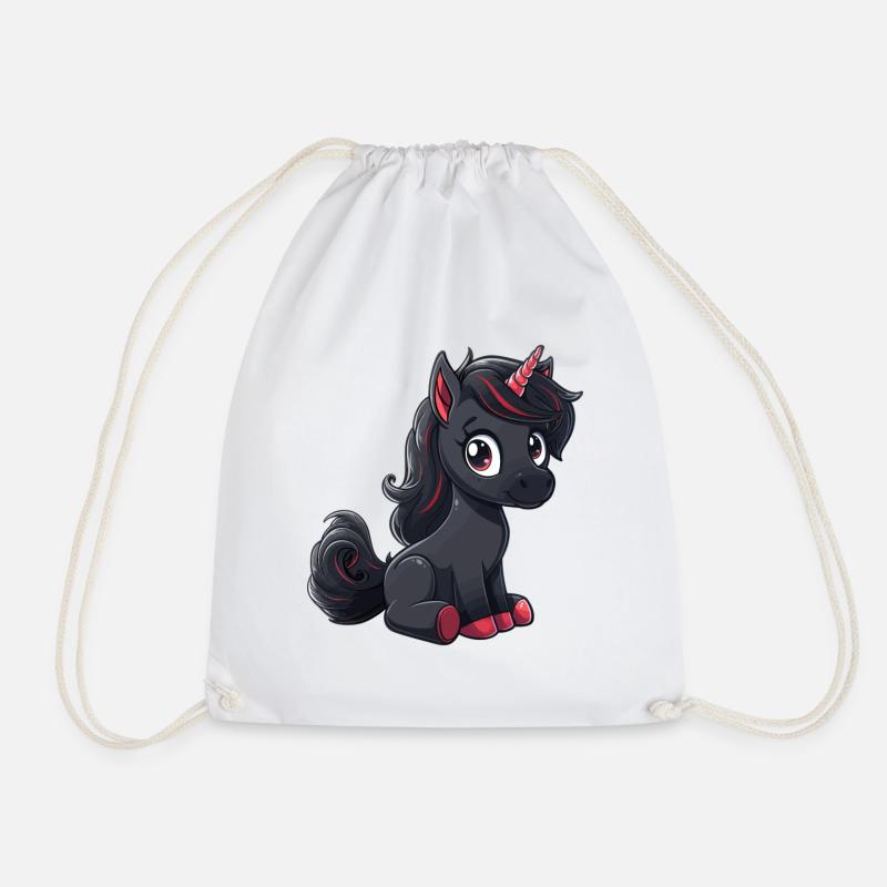 Black Unicorn schwarzes Einhorn Süß Lustig - Turnbeutel - Weiß