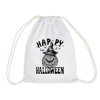 Happy Halloween, Gruseliger Kürbis trägt Hut - Turnbeutel - Weiß - Vorne