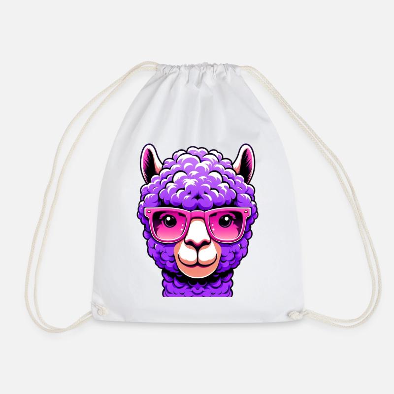 Alpaca with Sunglasses - Drawstring Bag - white