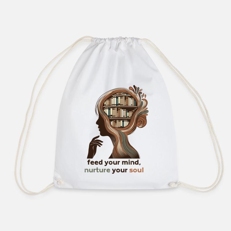 Feed Your Mind – Minimalist Spiritual Design - Drawstring Bag - white