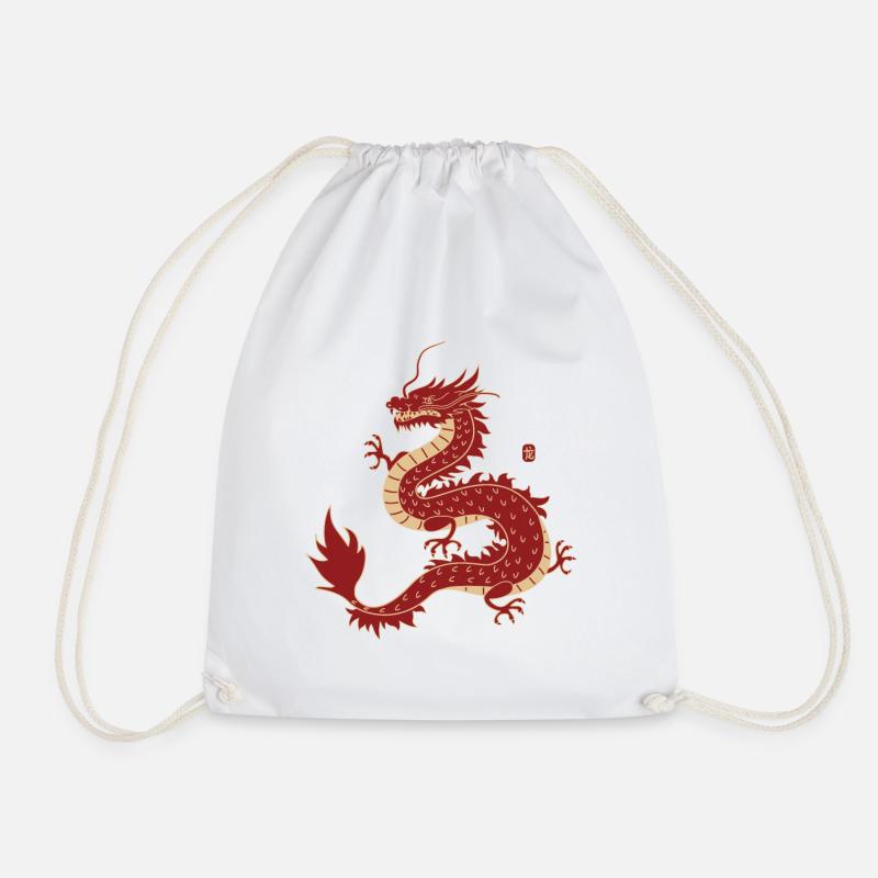 Traditional Chinese Dragon - Drawstring Bag - white