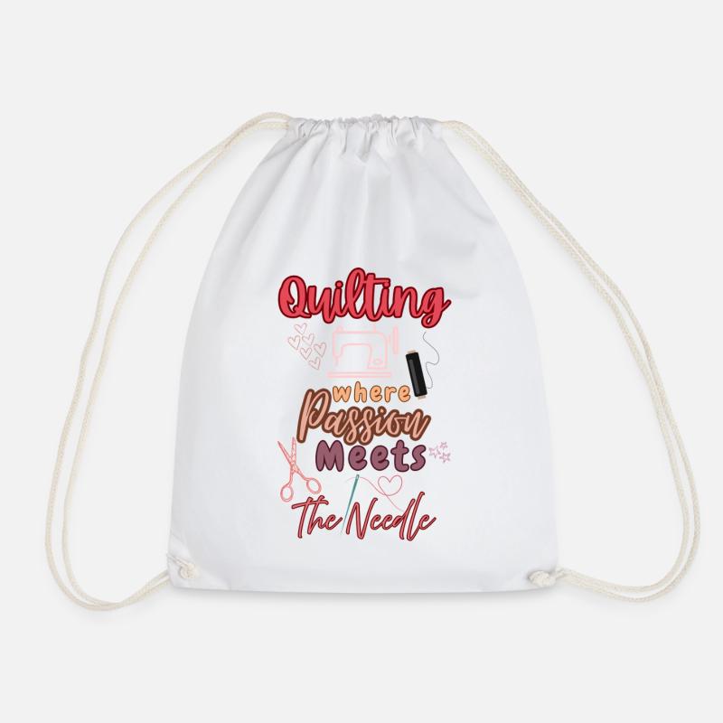 Passionate Quilting Heart Design - Drawstring Bag - white
