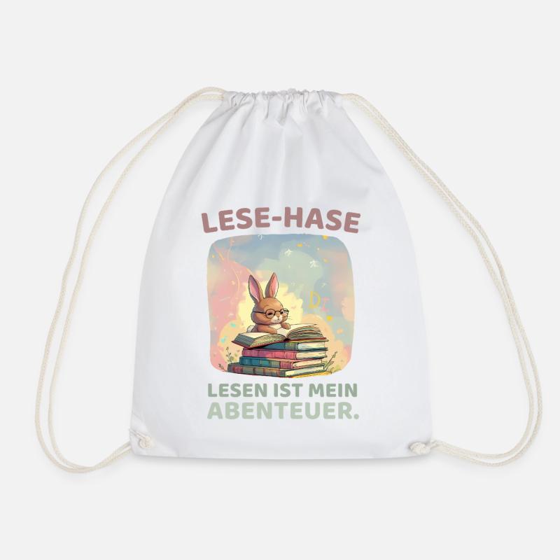 Hase beim Lesen mit Abenteuerstil - Turnbeutel - Weiß