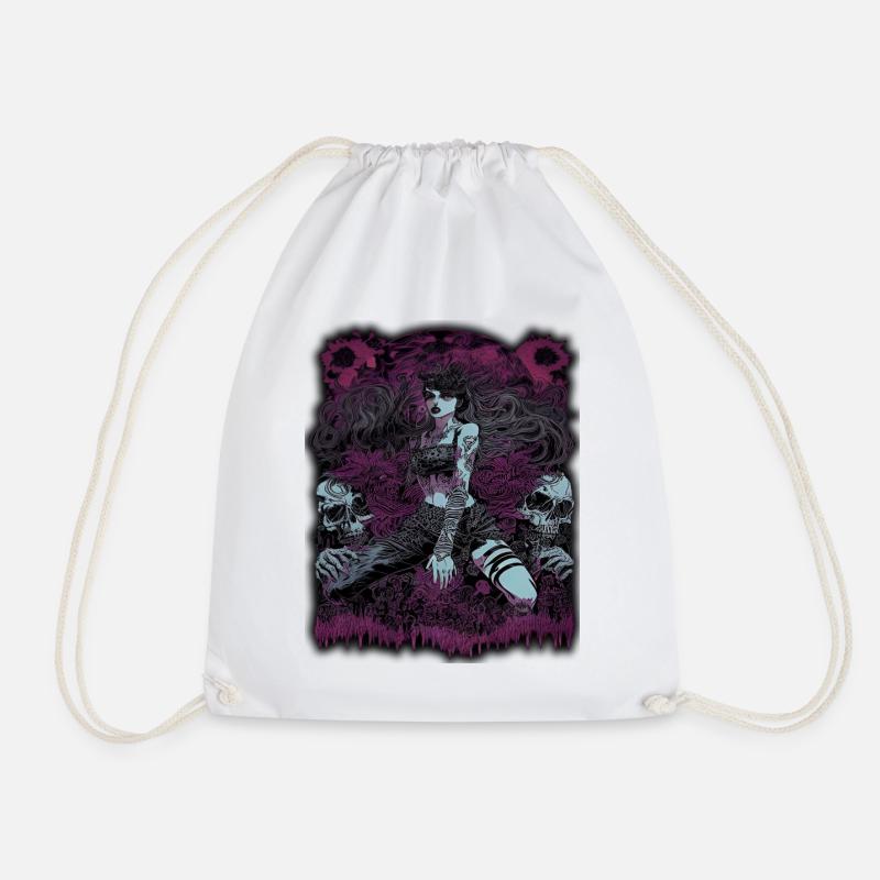 Dark Enchantress with Skull Elements - Drawstring Bag - white