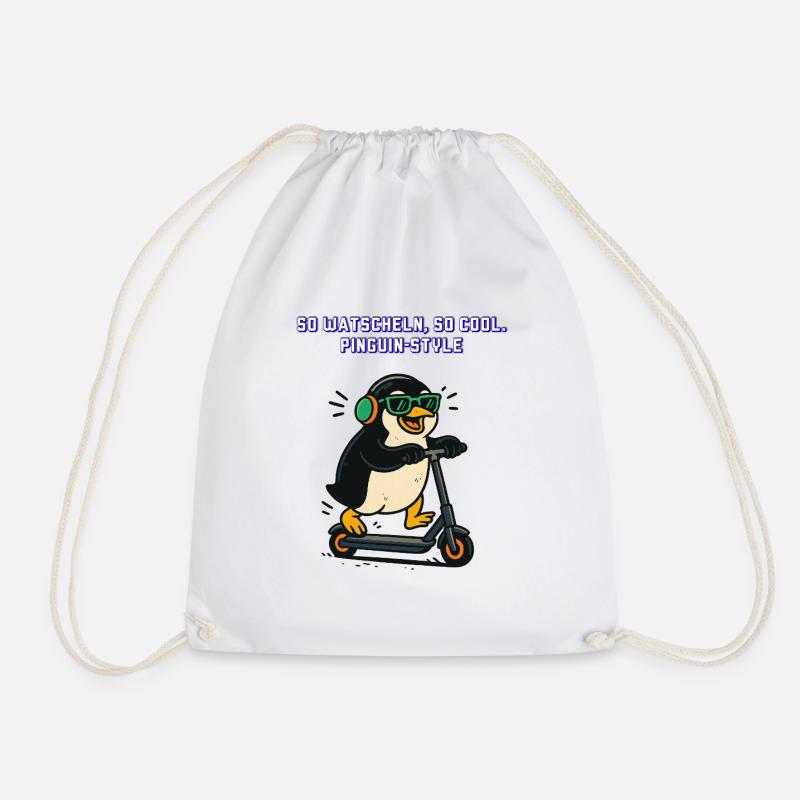 Pinguin Scooter Stil Neon Tiere retro Vintage  - Turnbeutel - Weiß