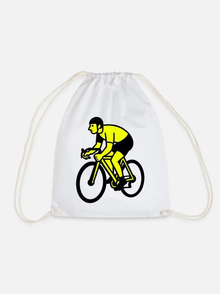 Neon Wheel Silhouette Cyclist - Drawstring Bag - white