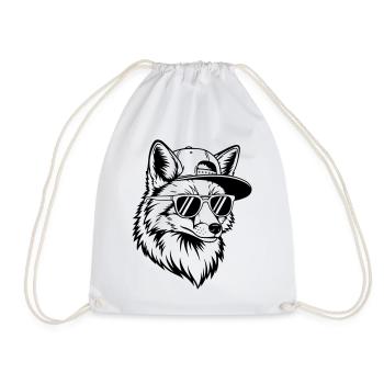 Cool fox with cap and sunglasses - Drawstring Bag - white - Front